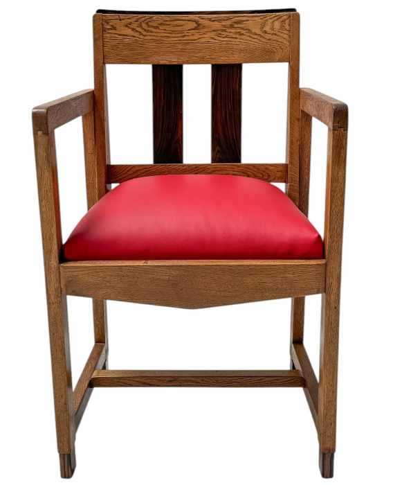 Art Deco Modernist Armchair with Red Leather Seat, 1920s